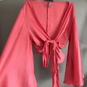 Satin Salmon Crisscross Top